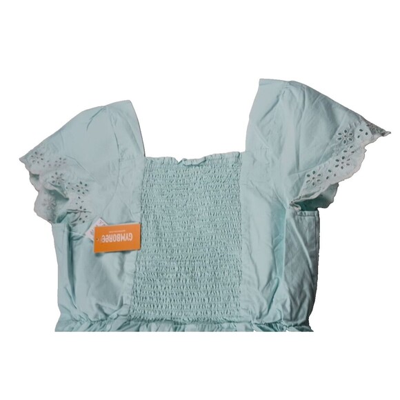 Womens Gymboree Aqua Blue Pintuck Eyelet Ruffle Dress Size Medium Smocked Back - Picture 9 of 12